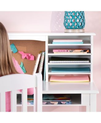 Kids' Media Desk with Hutch and Chair Set – Natural: Kids Table and Chair Set, Computer Desk with Storage Hutch, Kids Bedroom Furniture Set