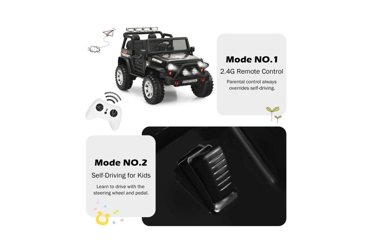 Детская игрушка Mecale 12V PP Remote-Control LED Lights Ride-On Truck, 110 Lbs Capacity, от 3 лет, цвет: Чёрный — фото 8