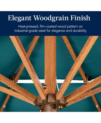 Woodgrain Pattern 10ft 3-Tier Solar Patio Umbrella w/ 24 LED Lights, Tilt