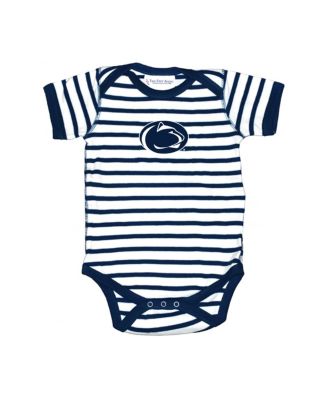 Two Feet Ahead - Newborn Infant Navy Penn State Nittany Lions Stripe Shoulder Bodysuit