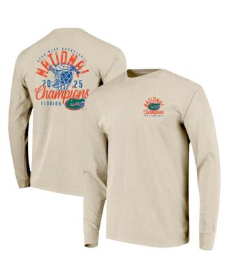 Image One - Men's Natural Florida Gators 2025 NCAA Men's Basketball National Champions Distressed Net Long Sleeve T-Shirt