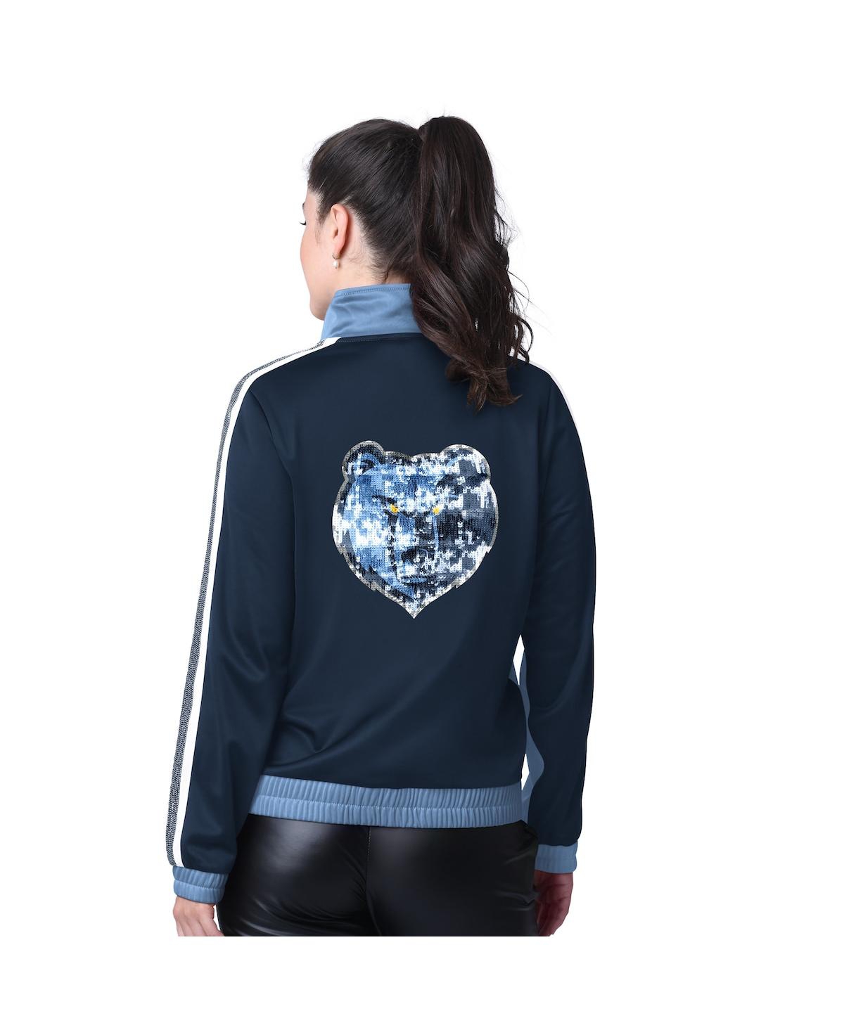 G-iii 4her By Carl Banks Women's Light Blue/navy Memphis Grizzlies Rebel Sequin Bling Full-zip Track Jacket