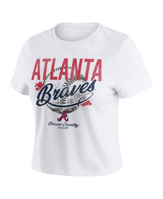 Women's White Atlanta Braves Distressed Cropped Baby T-Shirt