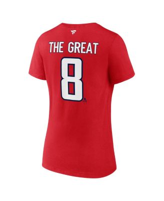 Women's Alexander Ovechkin Athletic Red Washington Capitals NHL All-Time Leading Goal Scorer The Great 8 Name Number V-Neck T-Shirt