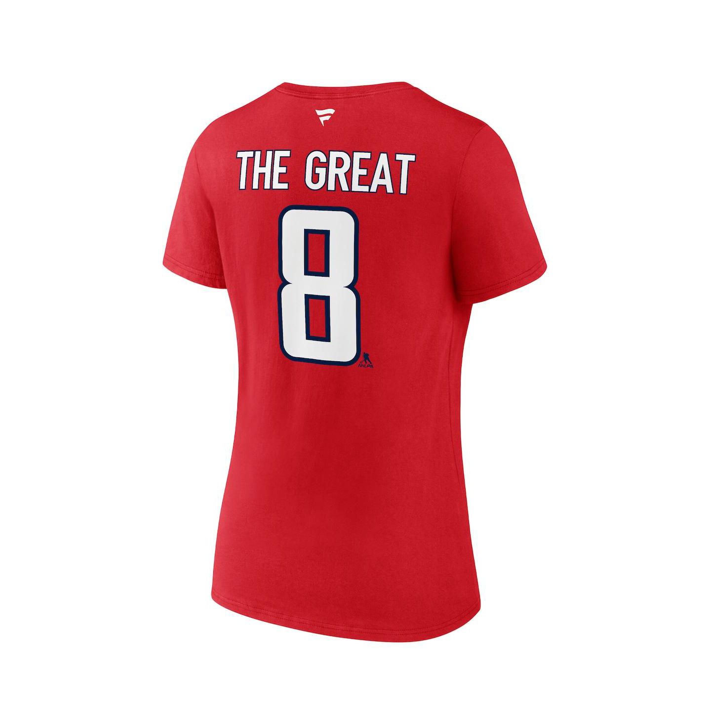 Женская футболка Fanatics Alexander Ovechkin Athletic Red Washington Capitals NHL All-Time Leading Goal Scorer The Great 8 Name & Number V-Neck — фото 3
