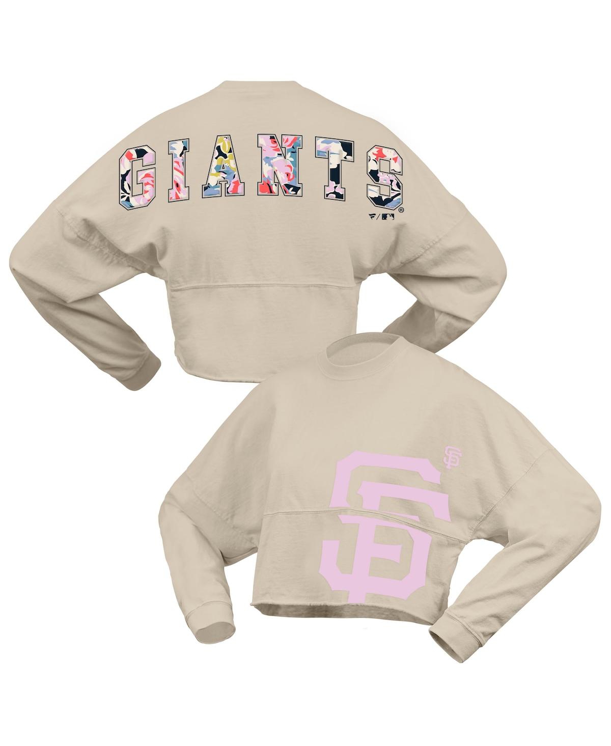 Fanatics Women's Cream San Francisco Giants Floral Preppy Cropped Long Sleeve T-shirt