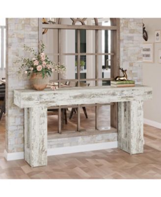 63-Inch Long Console Table, Farmhouse Wooden Sofa Table Behind The Couch, Narrow Entryway Table for Entrance, Hallway, Living Room (Distressed White)