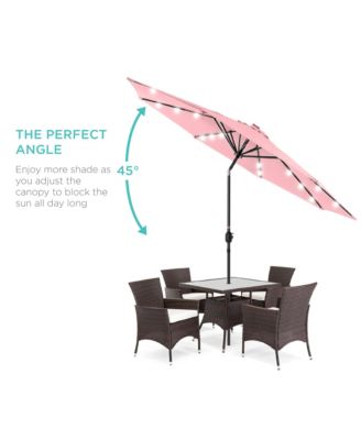 10ft Solar LED Lighted Patio Umbrella w/ Tilt Adjustment, UV-Resistant Fabric