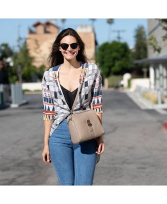 Beige Leather Crossbody Bag Medium Size Women s Purse with Zipper Closure