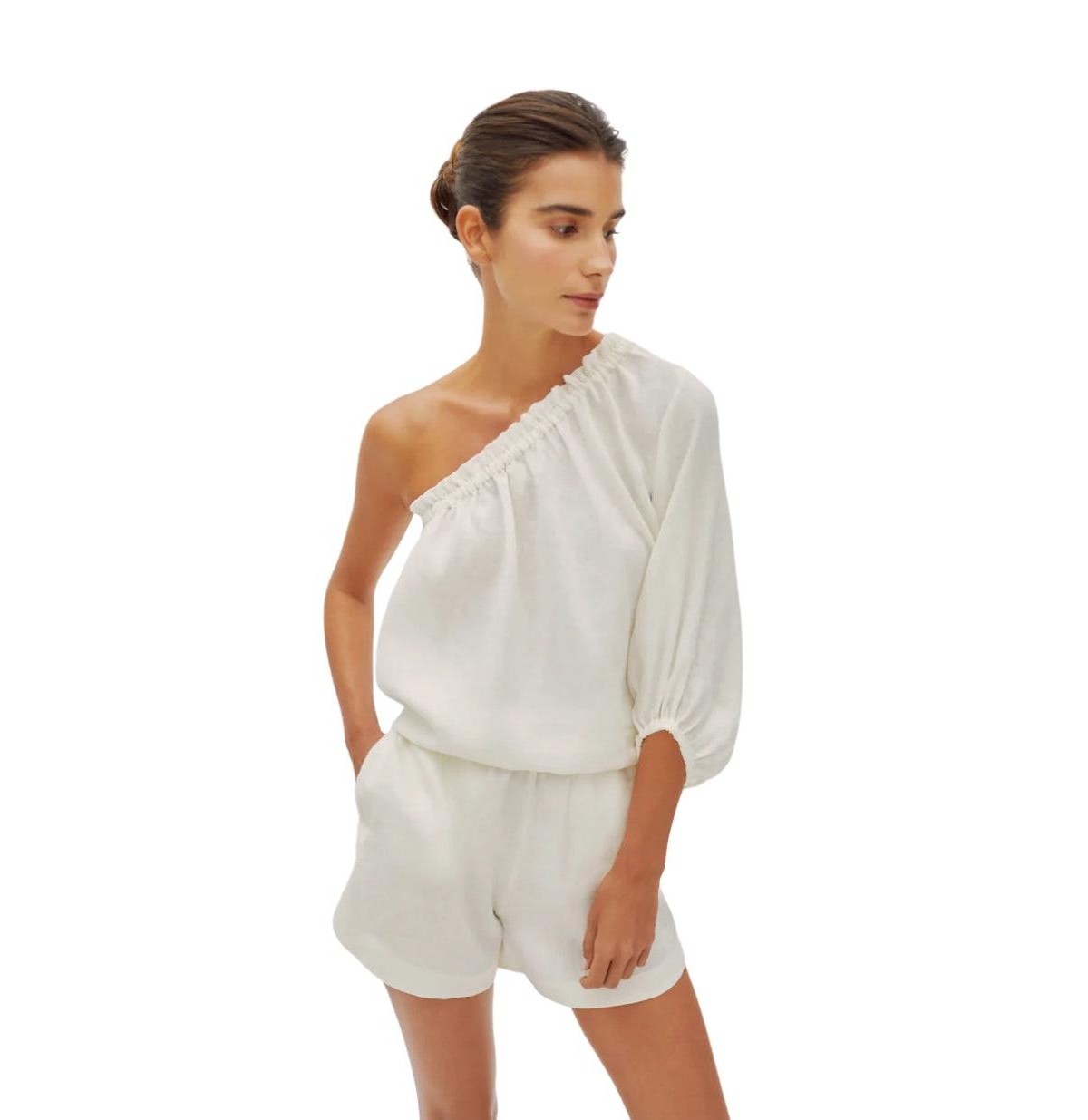 Women's Capri Linen One Sleeve Top - White