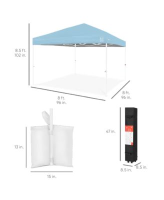 8x8ft Easy Setup Pop Up Canopy w/ 1-Button Setup, Wheeled Case, 4 Weight Bags