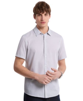 Men's Short Sleeve Mini Bowtie Print Button-Front Shirt