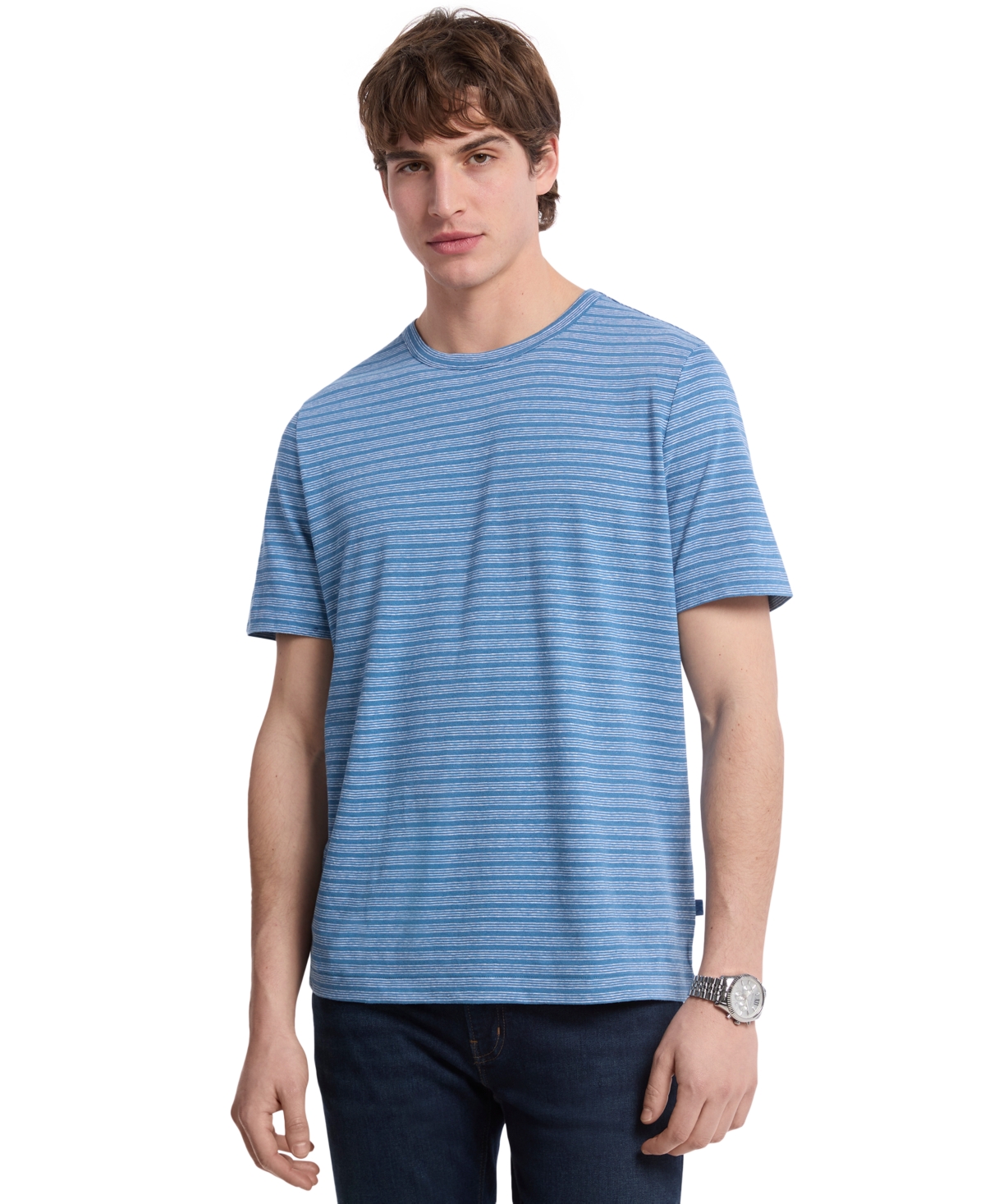 Men's Short Sleeve Striped Crewneck T-Shirt - Steel Blue