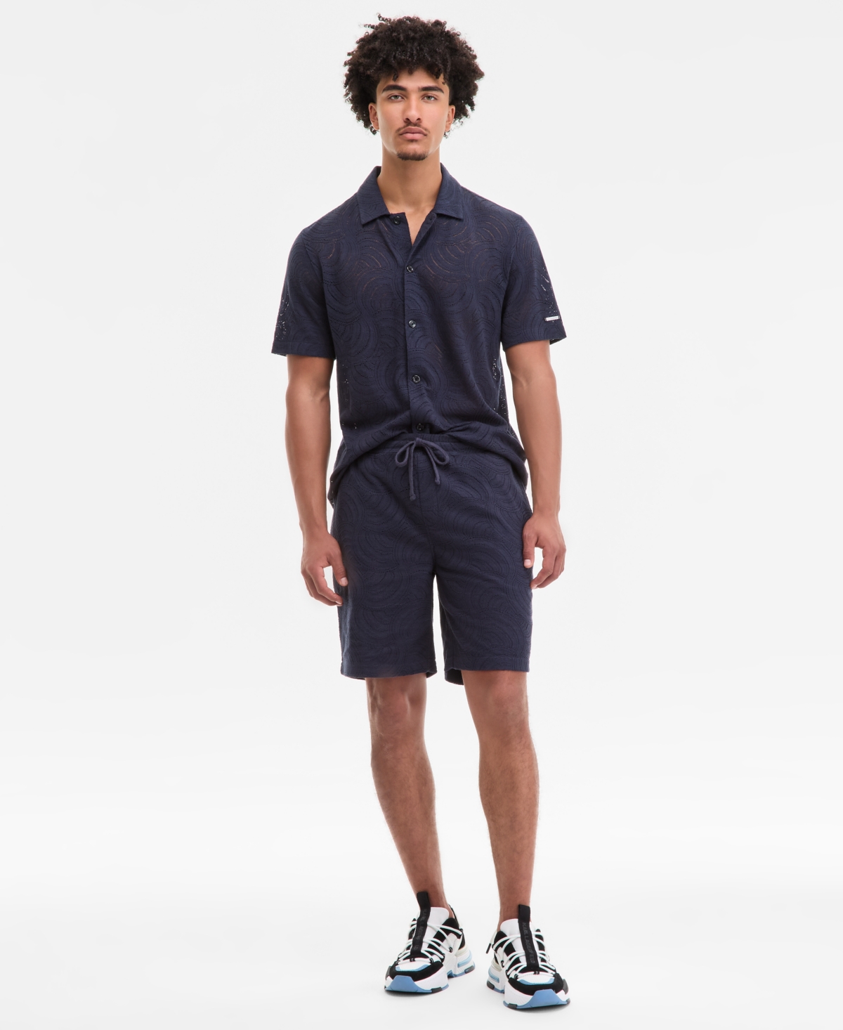 Men's Regular-Fit Open-Weave Jacquard 8-1/2" Shorts - Navy