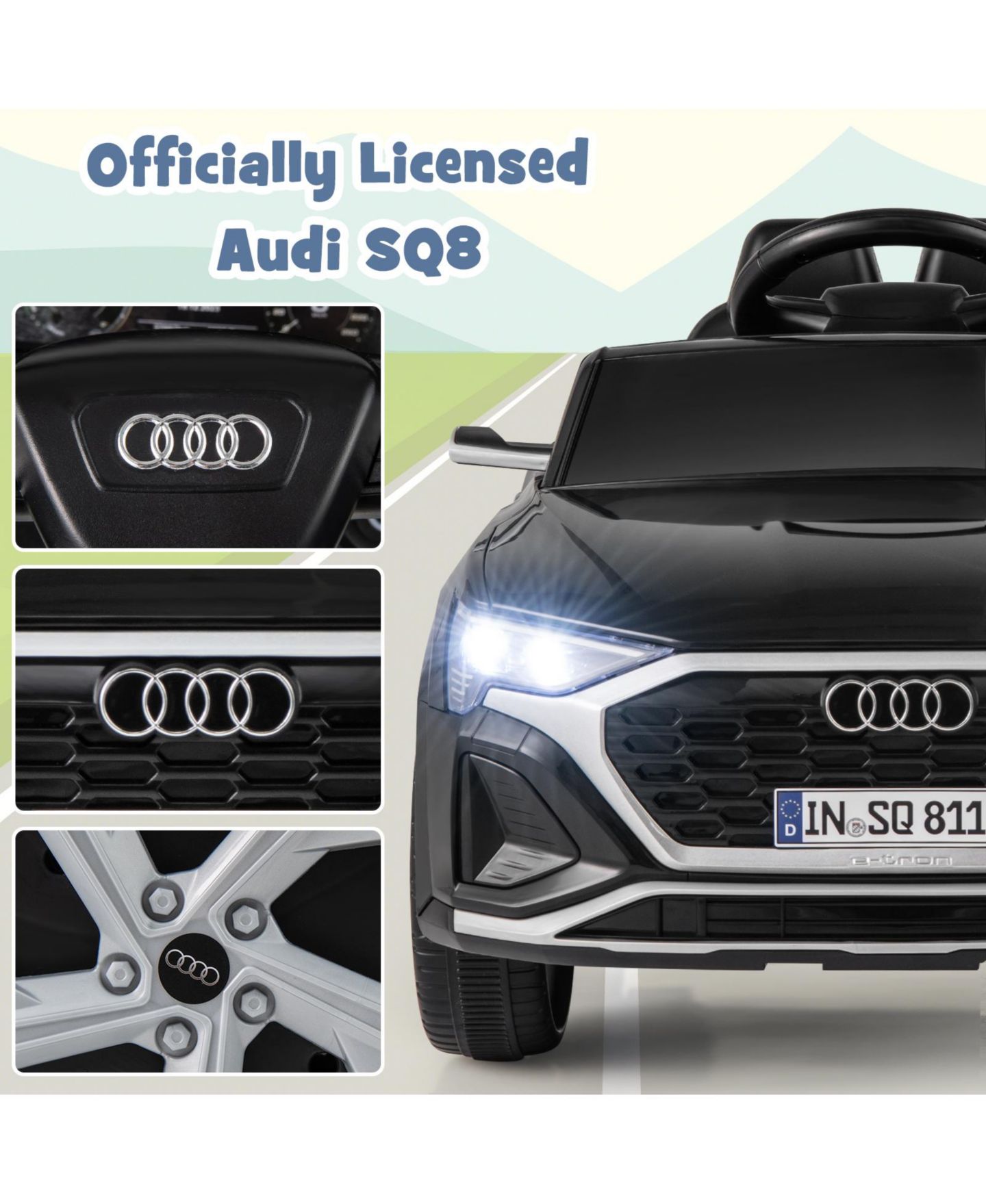 Детская игрушка Mecale 12V Kids Ride on Car Licensed Audi SQ8 with Remote Control and 3 Speeds, цвет: Чёрный — фото 8