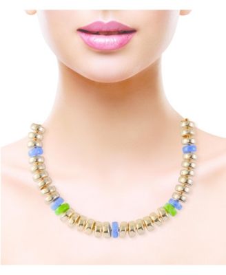 Gold Tone and Multi Color Disc Collar Necklace