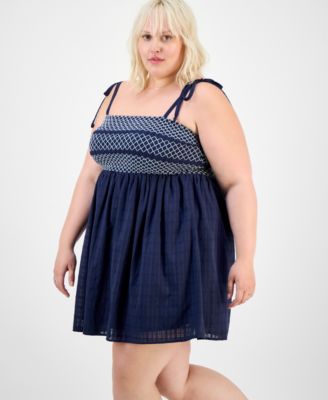 Trendy Plus Two-Tone Smocked-Bust Dress