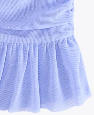 Big Girls Ruched Flutter-Sleeve Glitter Knit Dress