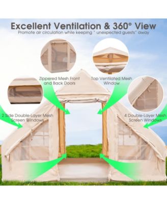 Inflatable Camping Tent with Pump, 4-6 People Outdoor Blow Up Cabin Tent with 7 Mesh Windows, 2 Doors, 4-Season Glamping Inflatable Cotton House Tent with Carrying Bag for Camping