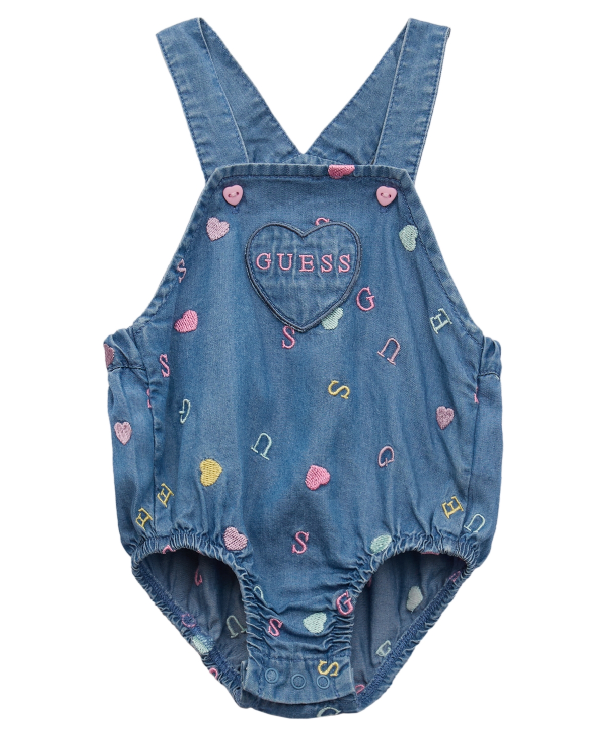 Guess Baby Girls 2-piece Short Sleeve Bodysuit And Embroidered Overall Set