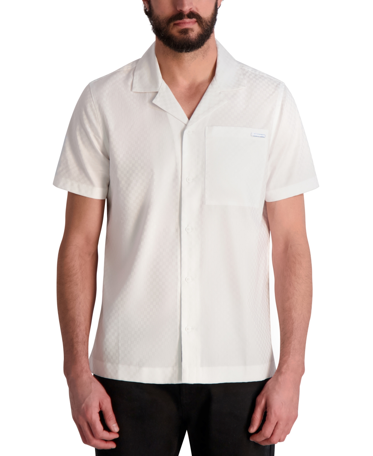 Karl Lagerfeld Men's Textured Tonal Checkered Shirt In White