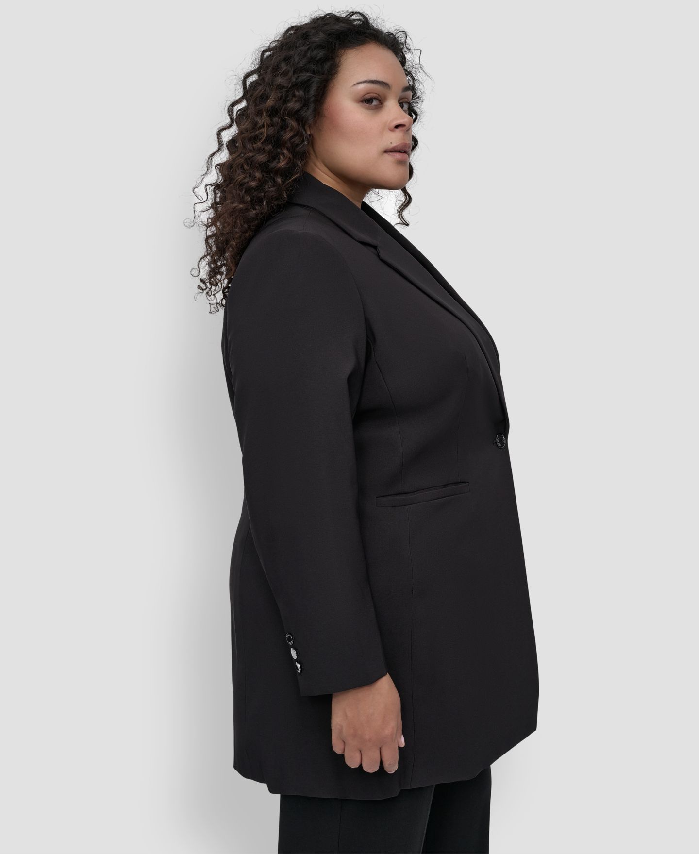 Женский пиджак DKNY Plus Size One-Button Blazer, цвет: Чёрный — фото 4