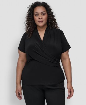 Plus Size Short-Sleeve Faux-Wrap Top