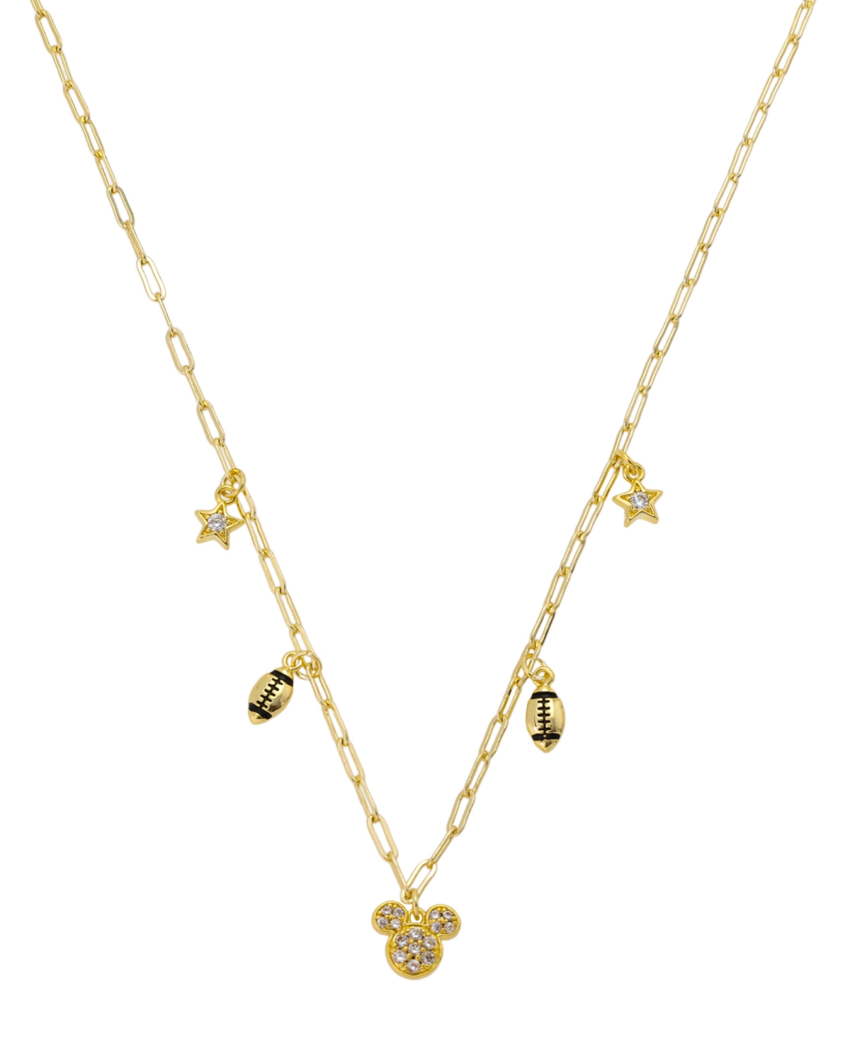 Cubic Zirconia Mickey Mouse Football Charm Necklace - Gold