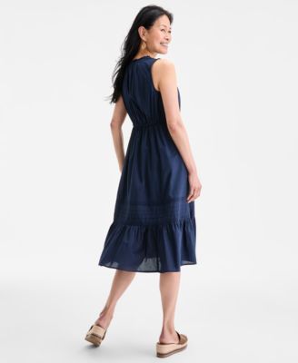 Women's Cotton Sleeveless Lace-Mix Midi Dress, Exclusively at Macy's
