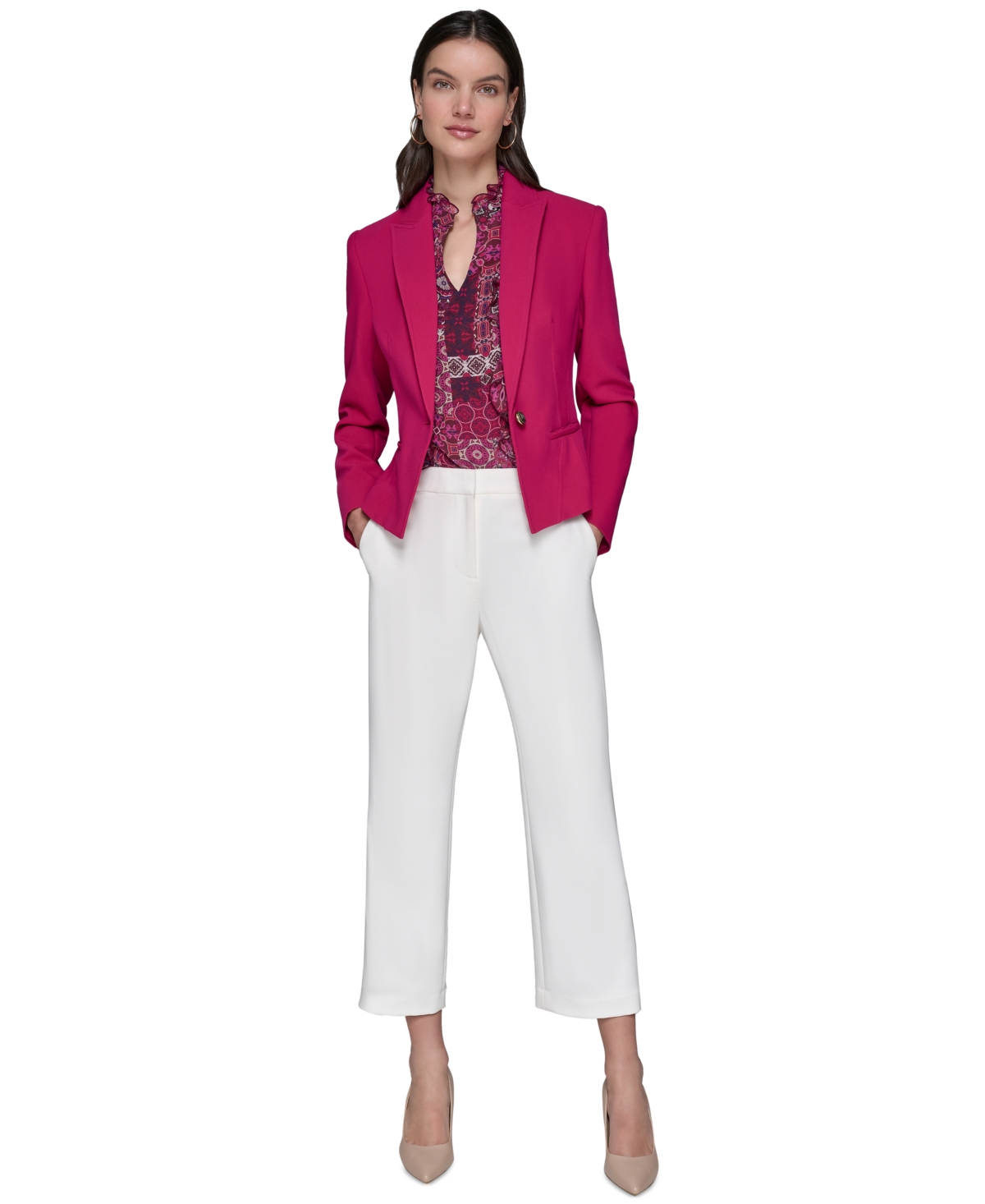 Shop Karl Lagerfeld Women's Peak-lapel Cropped Jacket
