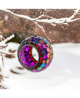 Outdoor Garden Patio Round Glass with Mosaic Design Hanging Fly-Through Bird Feeder