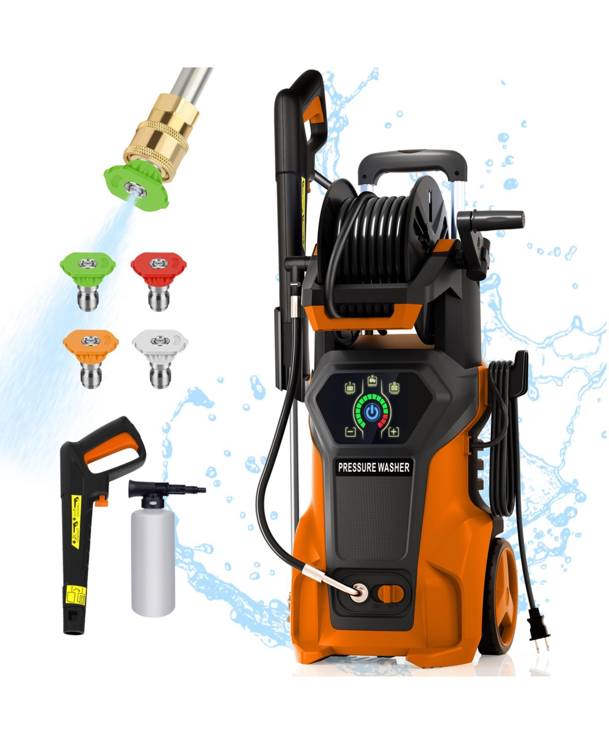 4000 Psi 2.8 Gpm Electric High Pressure Washer with Led Control and 3 Cleaning Modes - Orange