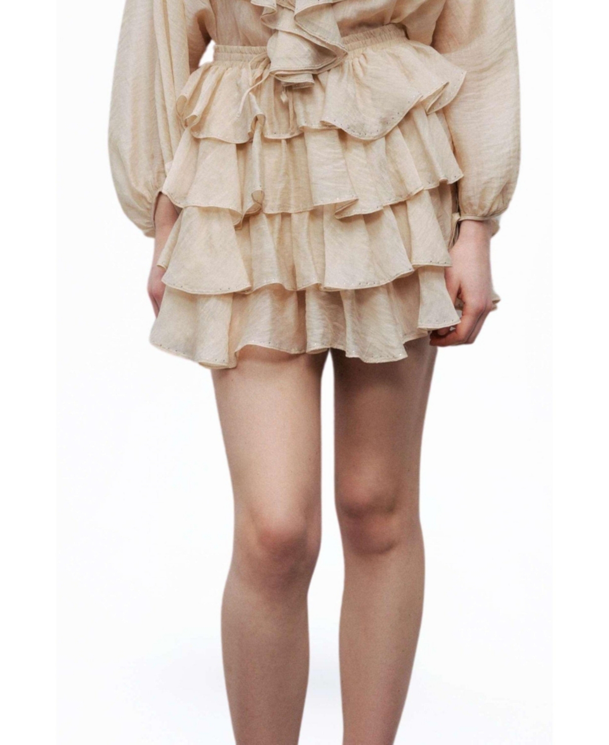 Women's Frilled Mini Skirt - Beige