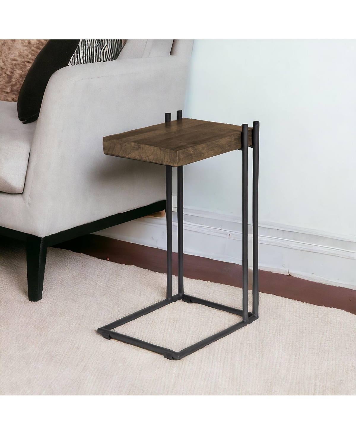 Industrial Solid Wood Square End Table with Metal Accents and Rivets