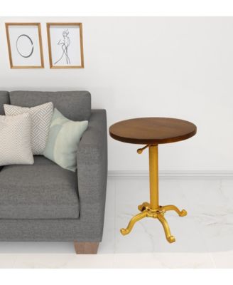 Solid Elm Wood End Table – Round Accent Table with Natural Grain for Home Interiors