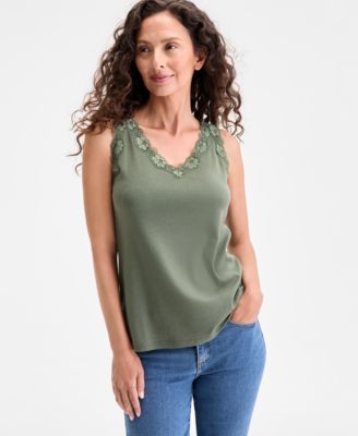 Style & Co - Women's Lace-Trim Cotton Tank Top