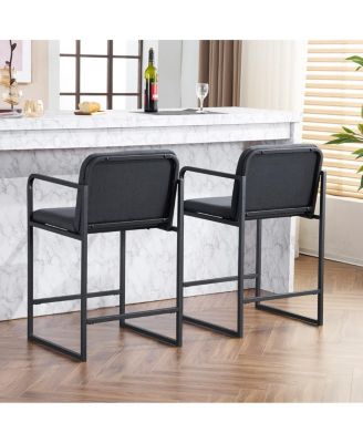 Set of 2 Counter Height Stools, 26.7" Seat Height with Armrests, Metal Frame & Upholstered Cushions
