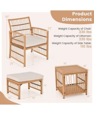 5 Piece Patio Rattan Wicker Conversation Set with 2-Tier Coffee Table & 2 Ottomans