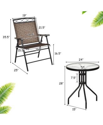 3PCS Bistro Set Conversation Set Pub Patio Outdoor w/ Folding Chairs Table