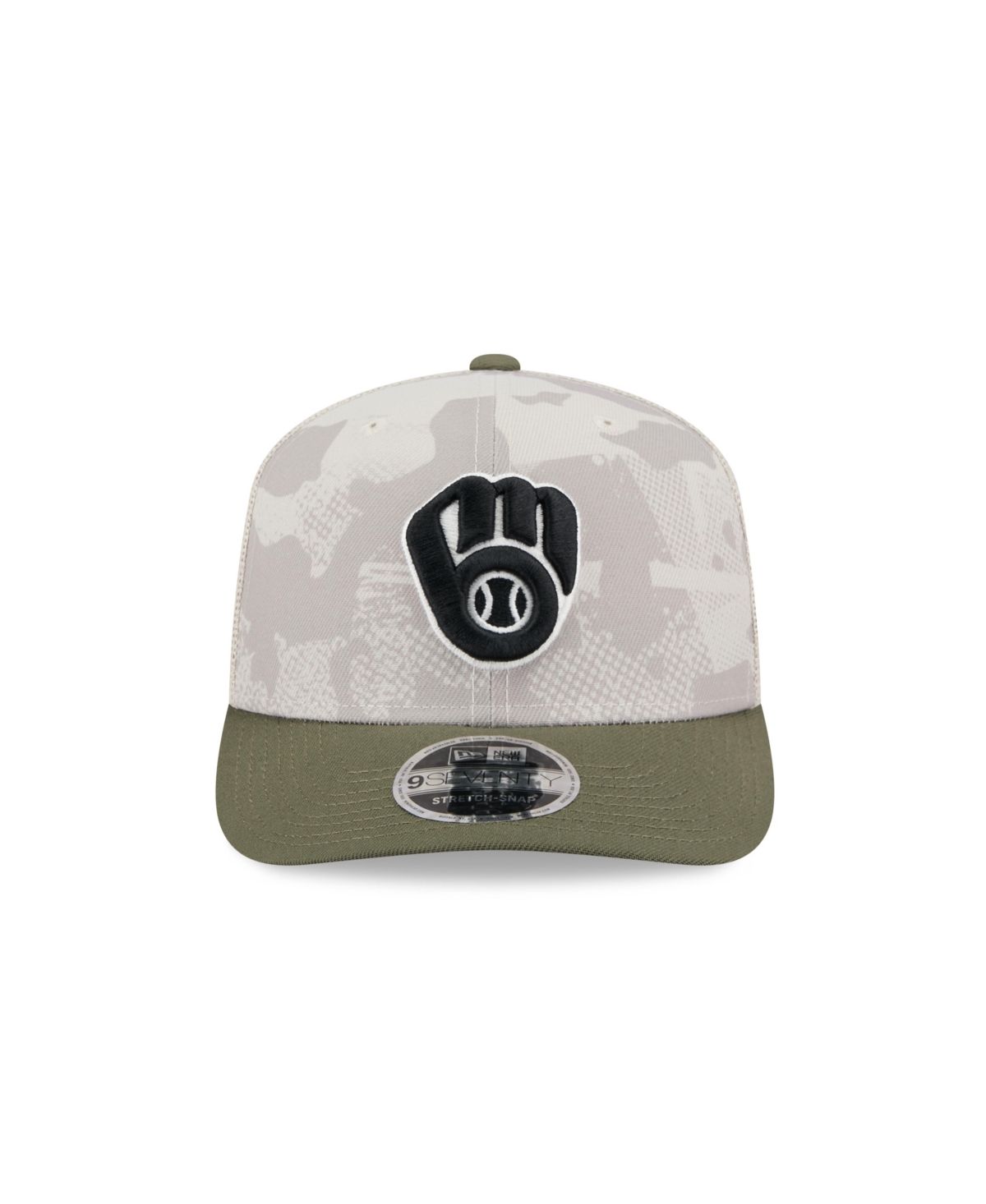 New Era Men's Light Beige/olive Milwaukee Brewers 2025 Armed Forces Day 9seventy Adjustable Hat
