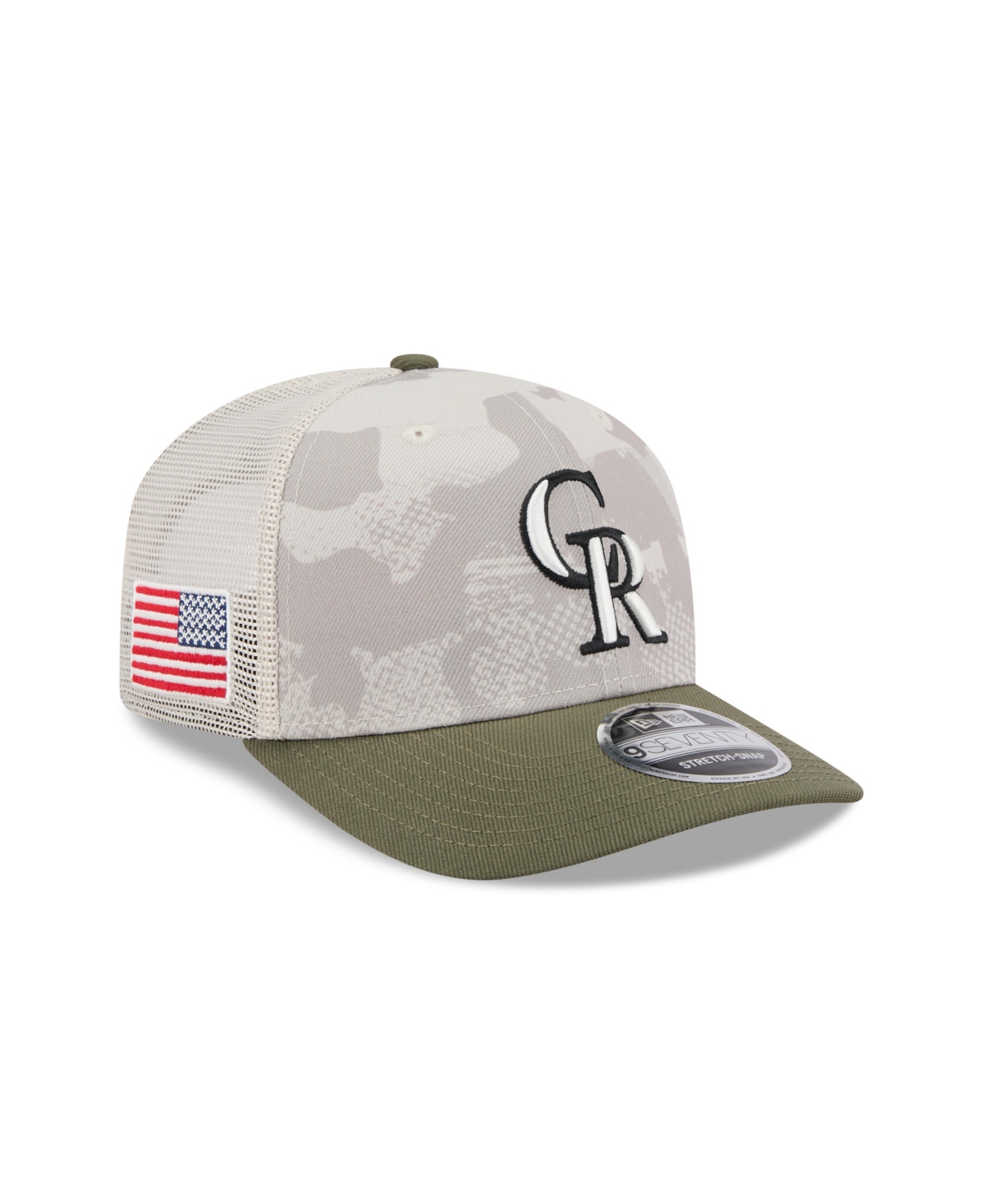 New Era Men's Light Beige/olive Colorado Rockies 2025 Armed Forces Day 9seventy Adjustable Hat
