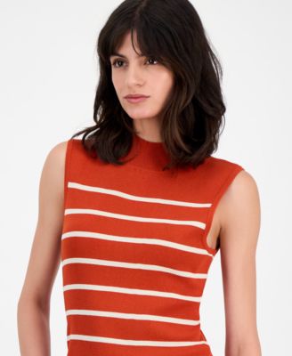 Women's Striped Mock-Neck Sleeveless Sweater