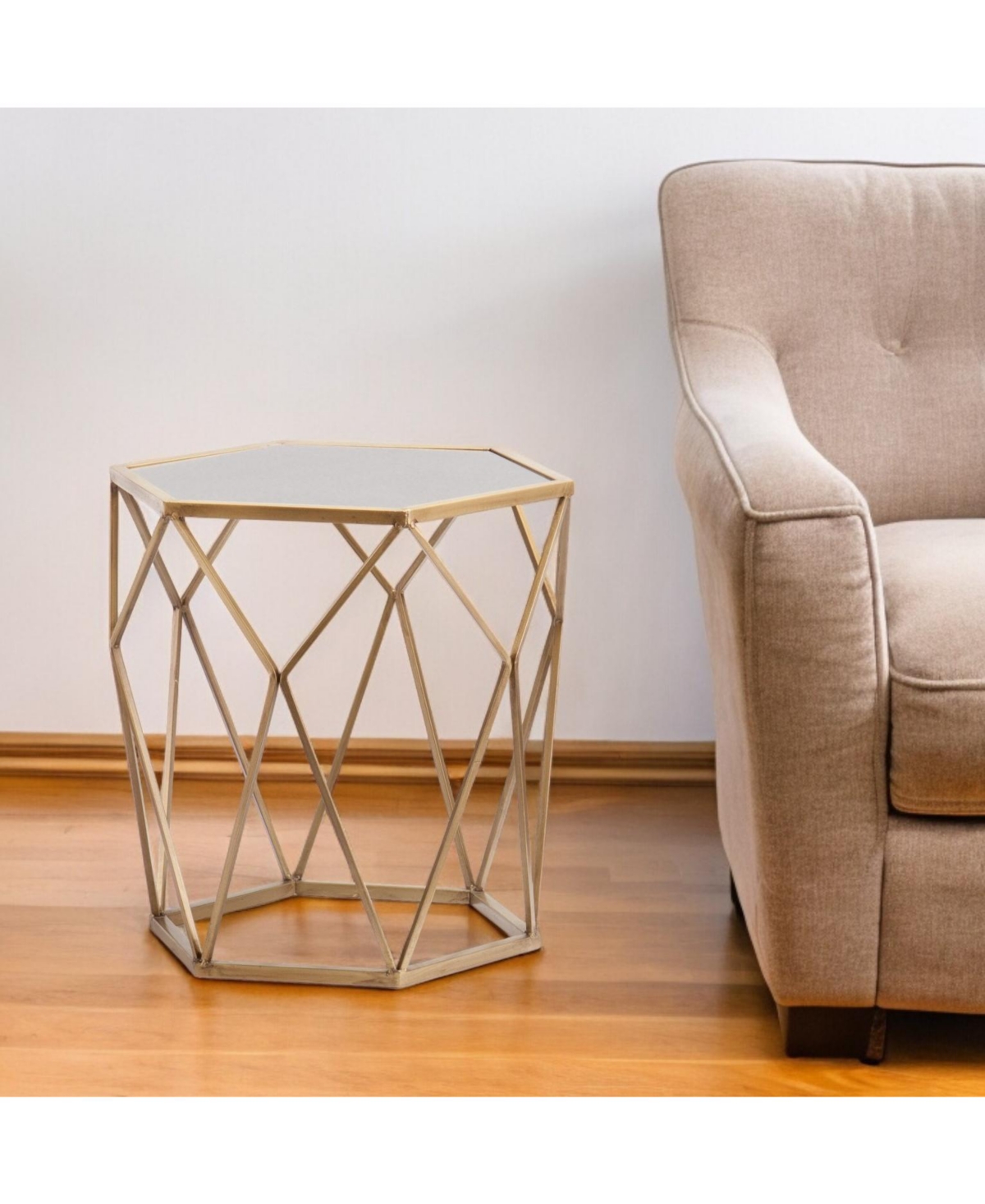 Reflective Glass Hexagon Mirrored End Table for Modern Home Decor