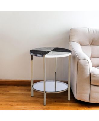 24" Black Manufactured Wood And Iron Round End Table With Two Shelves