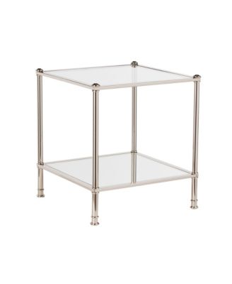 Glass and Iron Square Mirrored End Table for Living Room or Bedroom