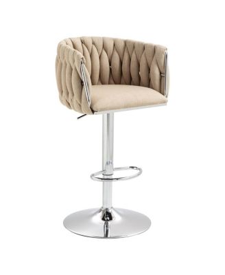 Set of 2 Adjustable Swivel Bar Stools with Woven Fabric Back, Footrest, Modern Counter Height Chairs for Kitchen or Bar-The Pop Home