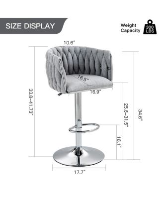 Set of 2 Adjustable Swivel Bar Stools with Woven Fabric Back, Footrest, Modern Counter Height Chairs for Kitchen or Bar-The Pop Home