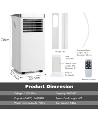 10000 BTU 3-in-1 Portable Air Conditioner with Remote Control