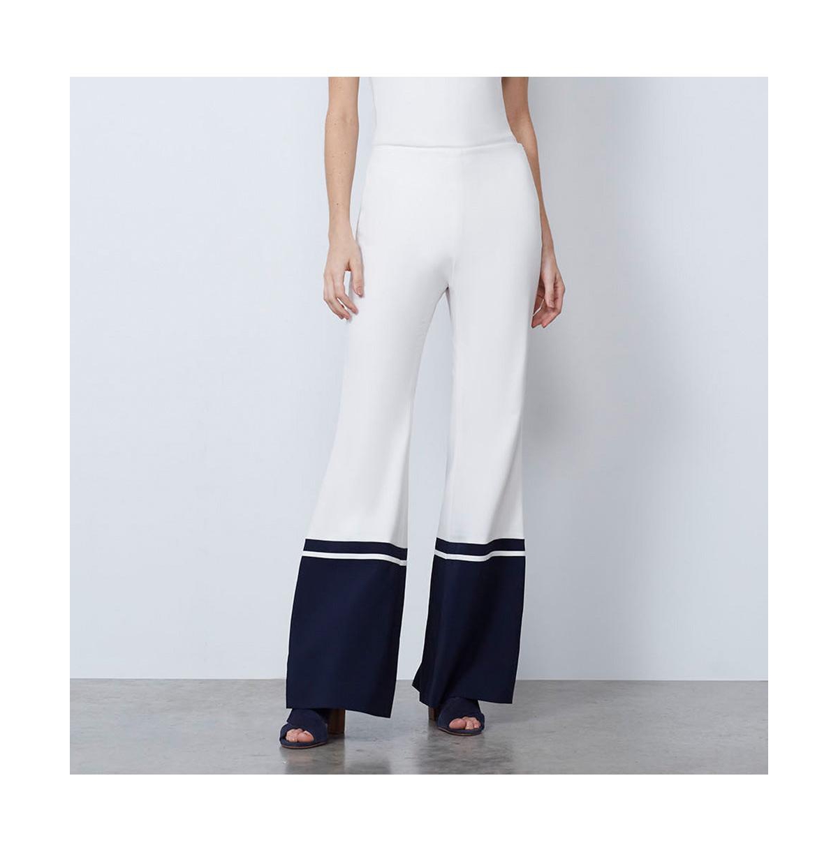Women's Fluid Colorblock Palazzo Pants Fathom - Ivory white/navy blue