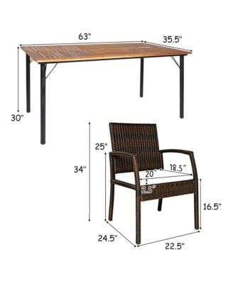 7PCS Patio Dining Furniture Set Yard w/ Wooden Tabletop Navy Cushions